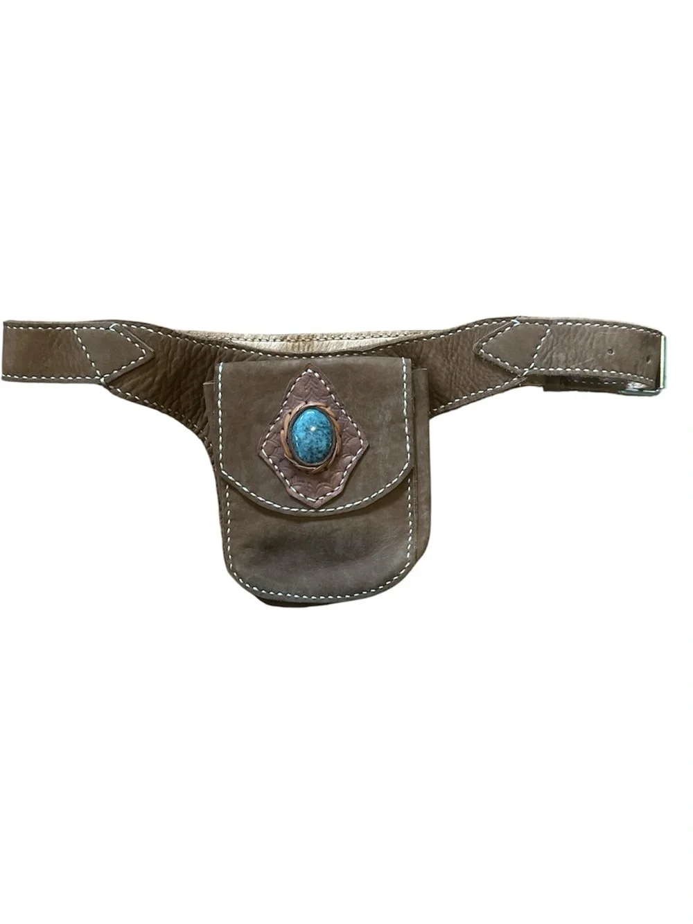 Handcrafted Brown Leather Belt Bag with Gem Accent